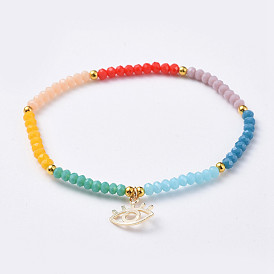 Chakra bijoux, bracelets de charme, avec des perles de verre rondelles facettées et des breloques en laiton plaqué or 18 k véritable, oeil