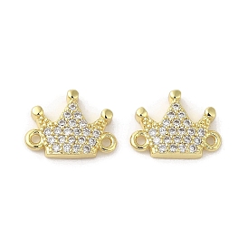 Rack Plating Brass Micro Pave Clear Cubic Zirconia Crown Connector Charms, Long-Lasting Plated, Cadmium Free & Lead Free