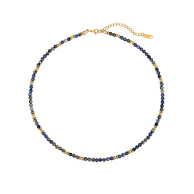 Colliers de perles en lapis-lazuli naturel pour femmes, avec les accessoires en acier inoxydable
