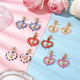 Стеклянные бусины висят серьги, с латунными серьгами, бантом с сердцем, золотые