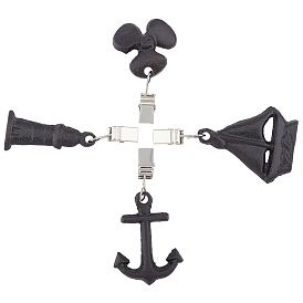 Iron Alligator Clips Tablecloth Weights, with Plastic Ocean Theme Pendants, Boat & Lighthouse & Paddle & Anchor, Platinum