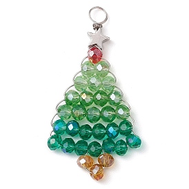 Glass & Alloy Pendants, with Platinum Brass Finding, Christmas Tree with Satr