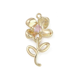 Brass Micro Pave Pink Cubic Zirconia Pendants, Flower Charms