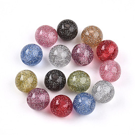 Opaque Resin Beads, Round, with Glitter Powder