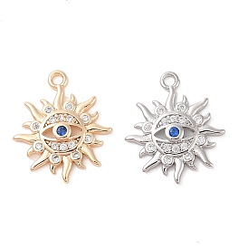 Brass Micro Pave Cubic Zirconia Pendants, Evil Eye with Sun