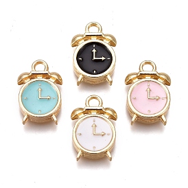 Alloy Enamel Pendants, Clock, Golden