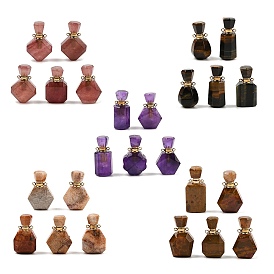 Natural Gemstone Perfume Bottle Pendants, with Golden Tone Stainless Steel Findings, Mixed Shapes