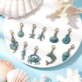 10шт. подвесные украшения из сплава серии Ocean, с карабин-лобстерами , разнообразные