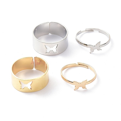 Alloy Adjustable Rings Set, Couple Rings, Butterfly
