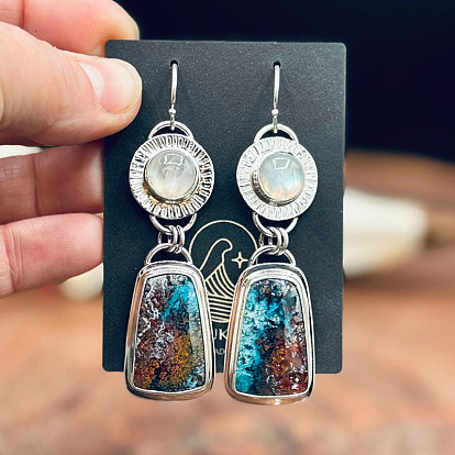 Болтаться серьги сплава эмали, со стеклом, античное серебро