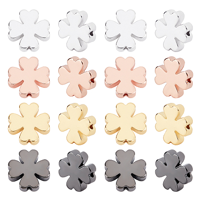 24pcs 4 couleurs perles de laiton, sans plomb et sans cadmium et sans nickel, trèfle