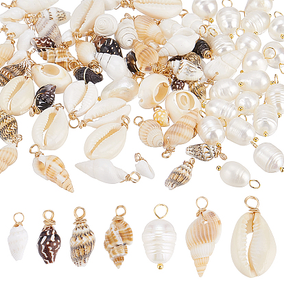20шт. натуральный культивированный пресноводный жемчуг и 60шт. 6 стили комплекты фурнитуры из натуральных смешанных ракушек