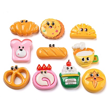 Opaque Resin Decoden Cabochons, Bread & Hamburger & Cookies, Mixed Shapes