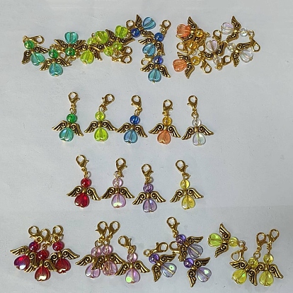 36 piezas 9 decoraciones colgantes de acrílico de colores, con aleación de zinc hebillas de pinza de langosta, ángel
