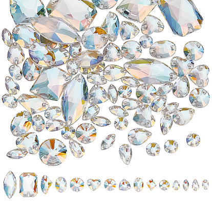 81шт 15 стили пришить стразы, k 5 стеклянный страз, 2-отверстие ссылка, плоская спинка с покрытием, швейные украшения, кристалл