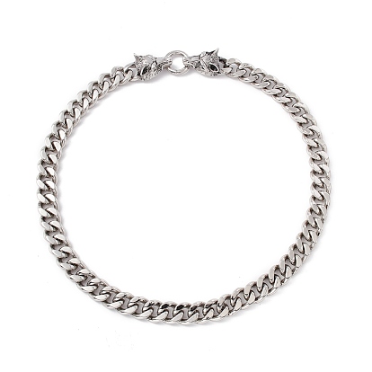 304 Stainless Steel Curb Chains Necklace with Wolf Clasp for Women