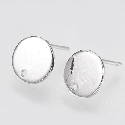 Brass Stud Earring Findings, with Loop, Hole, Flat Round, Nickel Free