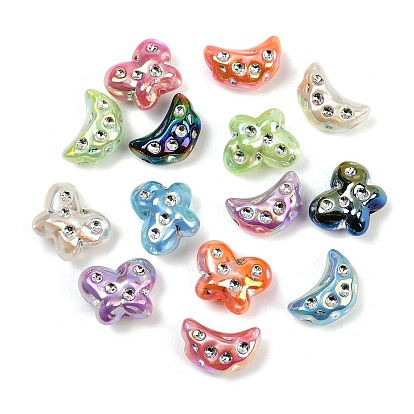 Непрозрачные акриловые бусины с УФ-покрытием, радужный, со стразами