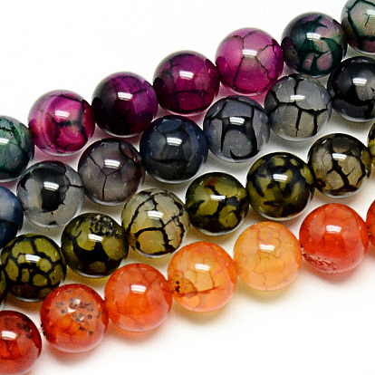 Natural Dragon Veins Agate Beads Strands, Dyed, Round