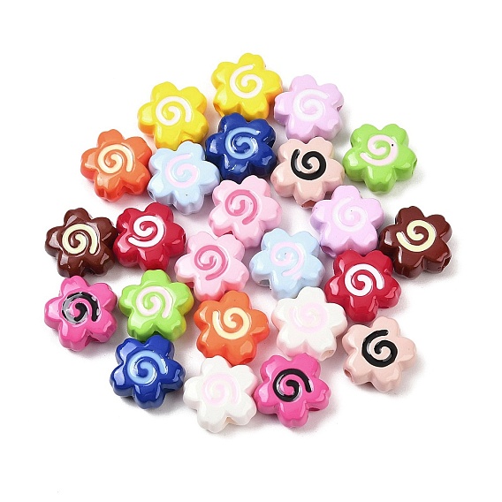 Непрозрачные акриловые бусины, цветок, с эмалью