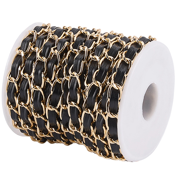 Oxidation Aluminum Rope Chains, with PU Imitation Leather, Unwelded, with 1Pc Plastic Empty Spools for Wire