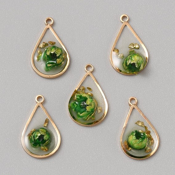 Подвески из золотой фольги из смолы, внутренние цветочные подвески, с легкими золотыми тонами латуни