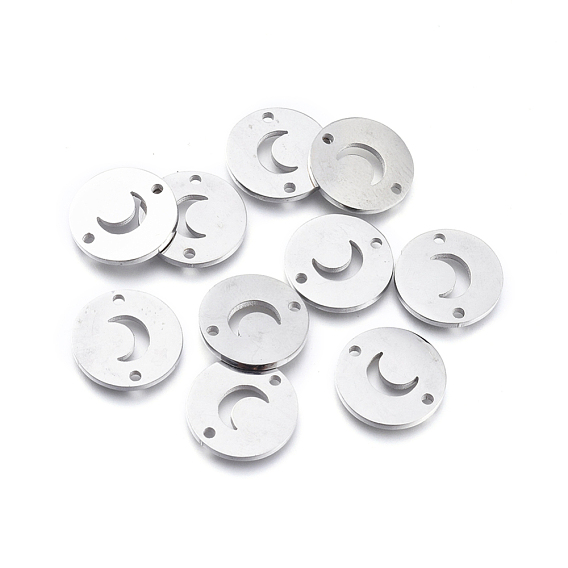 304 соединительные звенья нержавеющие, лазерная резка, плоские круглые с луной