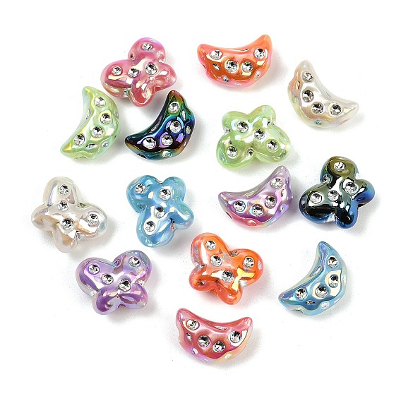 Непрозрачные акриловые бусины с УФ-покрытием, радужный, со стразами