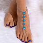Alloy Curb Chains Toe Ring Anklets, Glass Heart Sandal Foot Chains Anklets