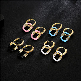 Retro Colorful Oil Drop Zircon Earrings with 18K Gold Plating