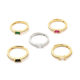 Rack Plating Brass Micro Pave Cubic Zirconia Adjustable Rings, Cadmium Free & Lead Free, Long-Lasting Plated