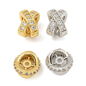 Rack Plating Brass Micro Pave Clear Cubic Zirconia Beads, Long-Lasting Plated, Lead Free & Cadmium Free, Letter X