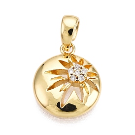 Латунные микро проложить кубического циркония подвески, без кадмия, без никеля и без свинца, плоский круглый с солнечными чарами