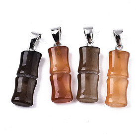 Natural Agate Pendants, with Platinum Iron Pinch Bail, Dyed, Bamboo