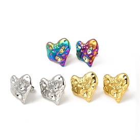 304 Stainless Steel Textured Heart Stud Earrings for Women