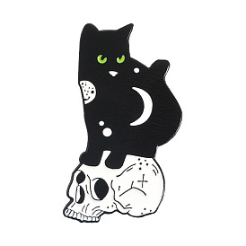 Alloy Enamel Brooches, Skull with Cat