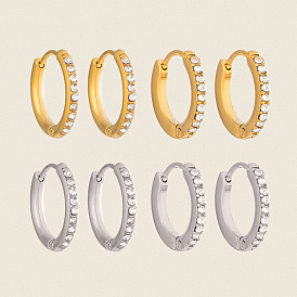 304 Stainless Steel Micro Pave Cubic Zirconia Huggie Hoop Earrings for Women