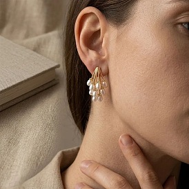 Aretes de aleación para mujer, con perlas de plástico