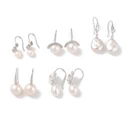 Sterling Silver Dangle Earrings, with Natural Pearl and Cubic Zirconia, Jewely for Women