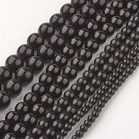Black Stone Beads Strands, Dyed, Round, 4~10mm, Hole: 1mm, about 37~89pcs/strand, 15 inch