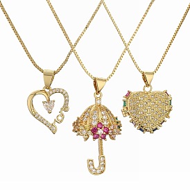 Exquisite Zircon Necklace for Women with Heart-shaped MOM Pendant and Gold Umbrella, Locking Collar Chain.