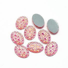 Resin Cabochons, Bottom Silver Plated, AB Color Plated, Oval