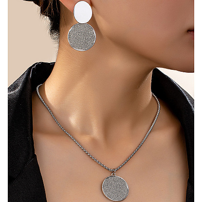 Овальные и плоские круглые ожерелья из сплава с подвесками и серьги-гвоздики для женщин