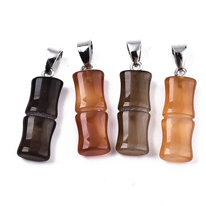 Natural Agate Pendants, with Platinum Iron Pinch Bail, Dyed, Bamboo