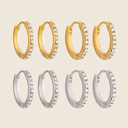 304 Stainless Steel Micro Pave Cubic Zirconia Huggie Hoop Earrings for Women