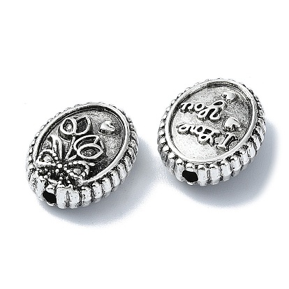 Tibetan Style Alloy Beads, Oval with Flower