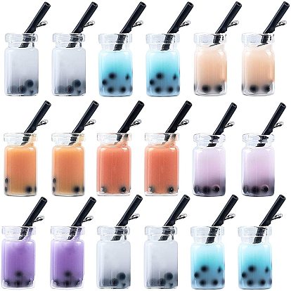 Glass Bottle Pendants, with Resin Inside, Imitation Bubble Tea