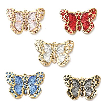 304 подвески из нержавеющей стали смолы, бабочки прелести, со стразами, реальный 18 k позолоченный, вакуумное покрытие pvd, долговечный