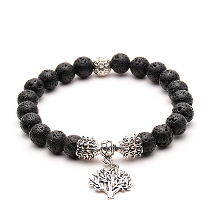 Lava Stone Yoga Bracelet with Turquoise Buddha Beads and Tree of Life Couple Bracelets
