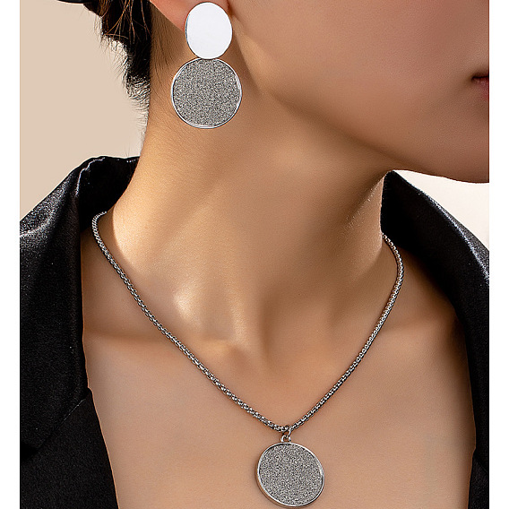 Овальные и плоские круглые ожерелья из сплава с подвесками и серьги-гвоздики для женщин